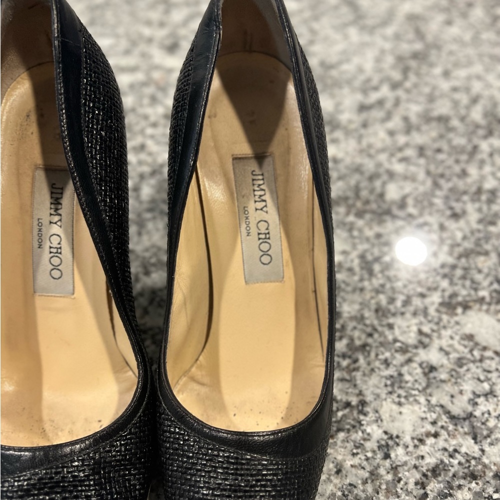Jimmy Choo London Black Snake Embossed Heels Size 37 - Picture 7 of 13